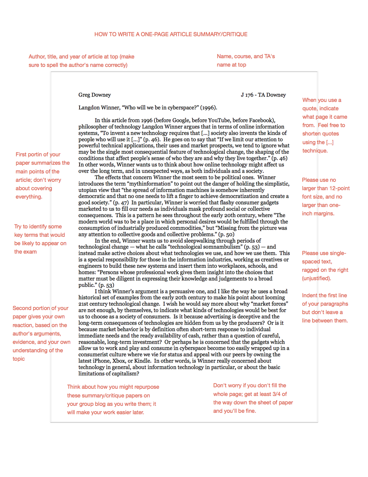 How to write a one page article critique rubric